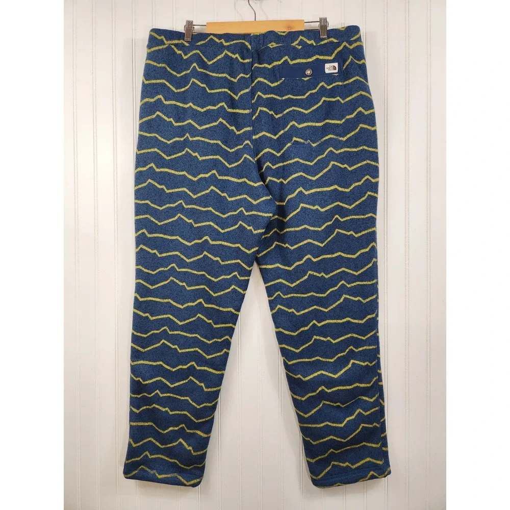 The North Face Mens XXL Blue Yellow Zig Zag Mountain Fleece Jogger Pants Regular